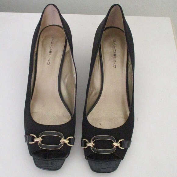 Bandolino "Gretchen" Womens Black Textile Wedge Peep Pump - Size 8.5M - Picture 4 of 10